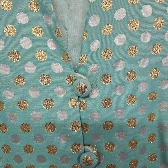 Vintage Karen Miller Shacket Jacket Green Gold Polka Dot Metallic Retro 13/14 - Picture 4 of 7